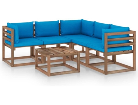 Conjunto 6 de muebles de jardín VIDAXL madera impregnada cojines azul