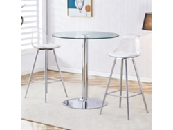 Conjunto De Bar Con Mesa Redonda De Vidrio 89 Cm Y 2 Taburetes Con Patas Metálicas Plateadas