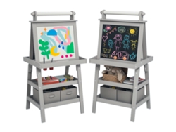 Cavalete Pintura Infantil 3 Em 1 Dupla Face Quadro Negro Rolo Papel Cinza