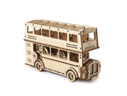 Maqueta De Madera 3d De Un Autobús De Dos Pisos Con Movimiento Mecánico. 349 Piezas. 28 X 9 X 17 Cm.