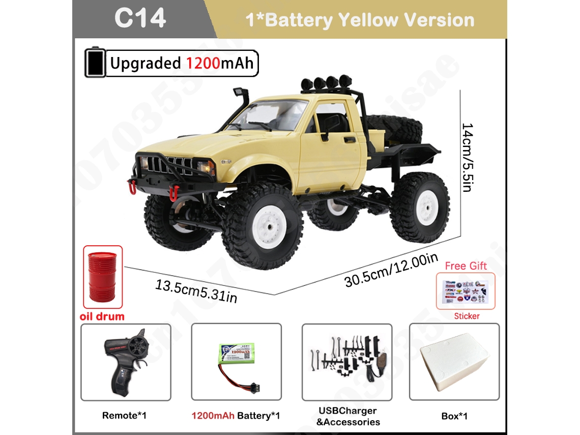 Camión RC 116 todoterreno 4x4, mini camión con chasis metálico, neumáticos TPR, 15 km/h. Vehículo robusto para niños. Aeuzwr