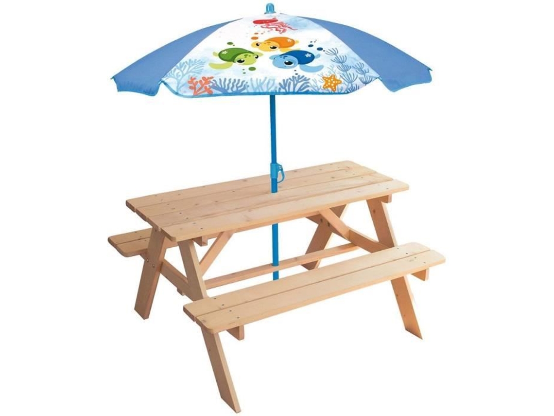 Ma Petite Carapace Mesa de Picnic de Madera Altura 53 X An95 X Ø 100 Cm con Sombrilla Tortuga Altura 125 X Ø 100 Cm para Niños FUN HOUSE