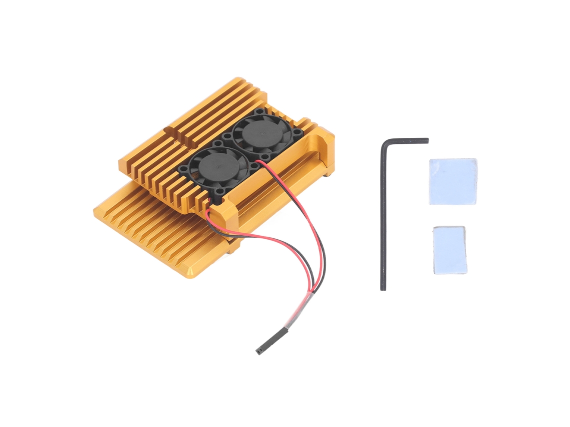 Ventilador De Refrigeración Con Carcasa De Aluminio Y Disipador De Calor Para Placa Base Pi4 Oro