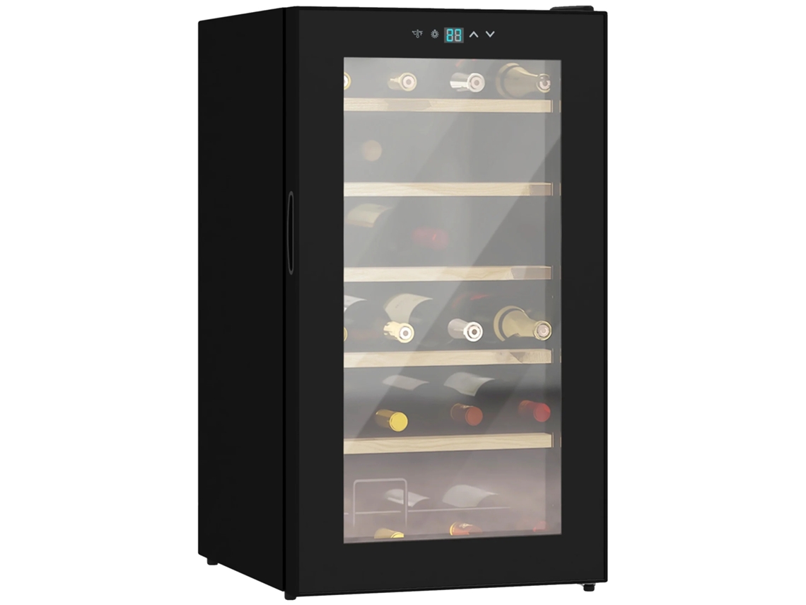 Bodega para vinos, temperatura regulable, capacidad para 24 botellas, color negro.