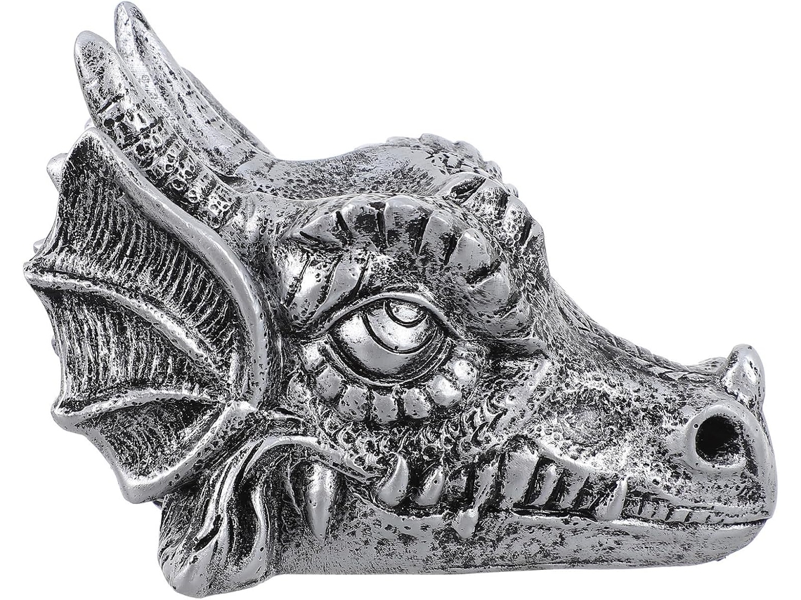 Esférica Resina Plateada Figura Cabeza Dragón Soporte Decorativo Único Decoración Interiores Hogar Base