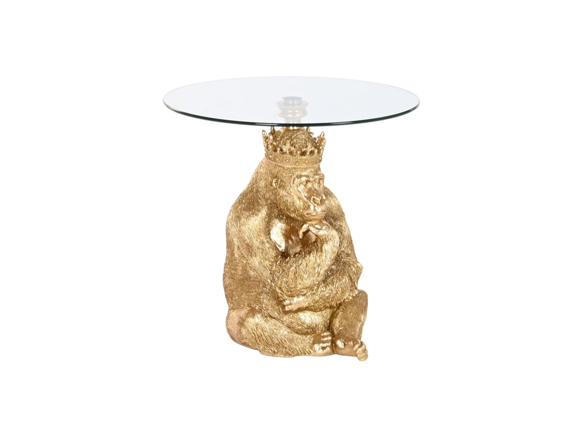 Mesa auxiliar Gorilla de resina y cristal, 60x60x59cm ALEXANDRA HOUSE LIVING