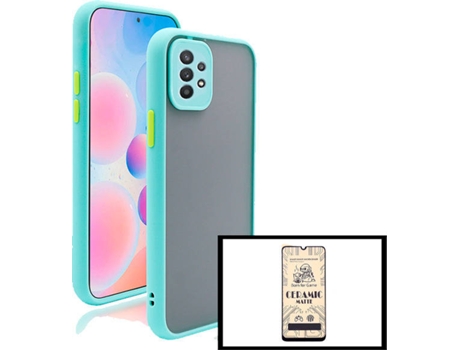 Kit Funda Antichoque y Cristal Templado CeramiGlass Full Cover Samsung Apple M32 5G PHONECARE Azul Claro