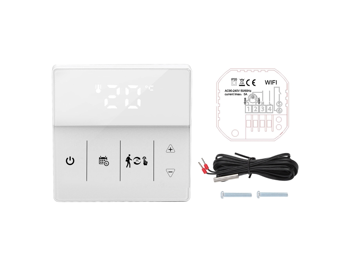 Termostato Inteligente Con Pantalla Táctil, Control Por Aplicación, Control Por Voz, Wifi, 90-240v, Blanco