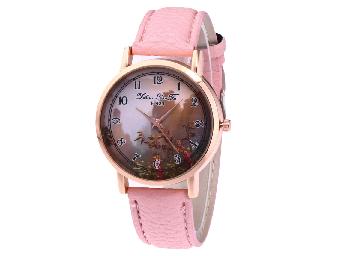 Reloj De Pulsera Para Pareja Zhoulianfa Con Estampado De Peces Coloridos Sobre Cuero Marrón.
