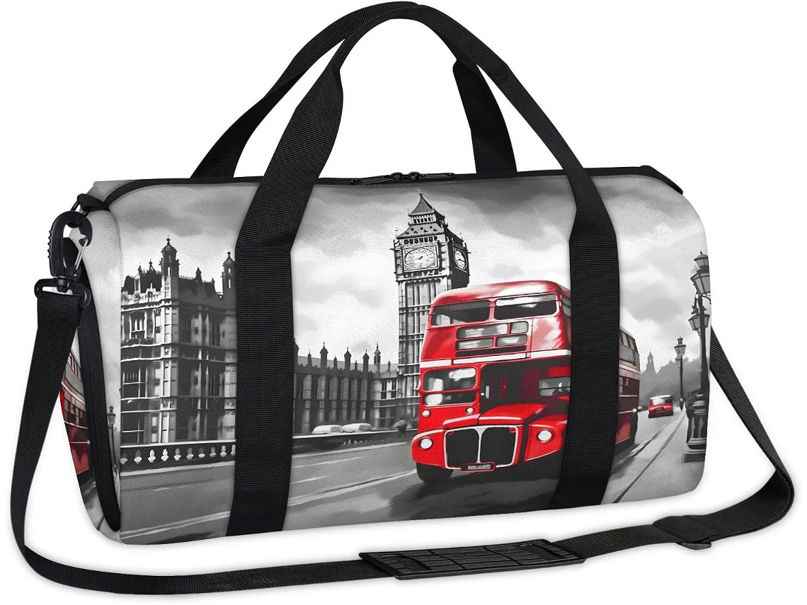 Bolsa con diseño de paisaje londinense, 45x21x23cm, tejido de poliéster. Sin marca.