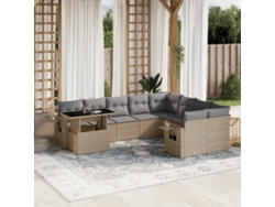 Conjunto de sofá de jardín de 10 piezas con cojines, mimbre sintético beige, Dkd Home Decor