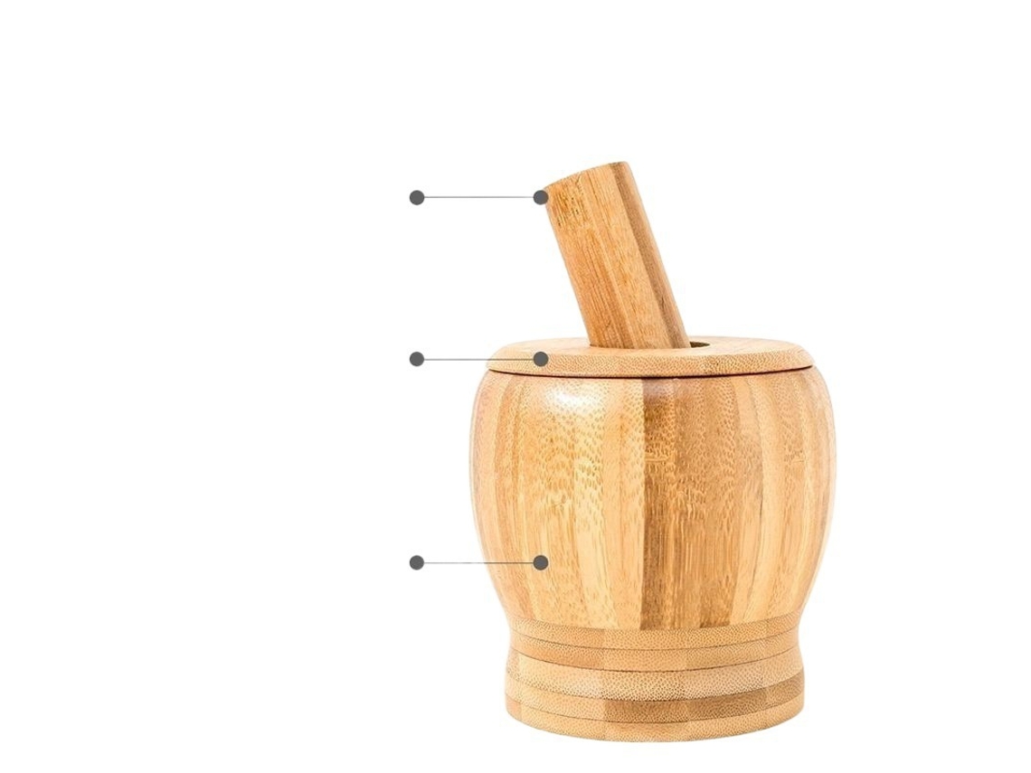 Moedor De Bambu Pequeno Com Tampa: Preserva O Aroma E Evita Respingos Ao Moer Alho E Especiarias.