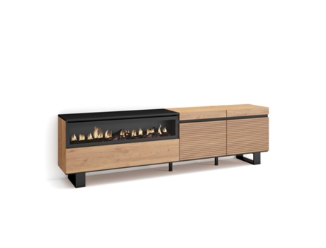 Mueble TV Televisión, 200x57x35cm, Para TV hasta 80, Chimenea eléctrica, Diseño industrial, Roble SKRAUT HOME