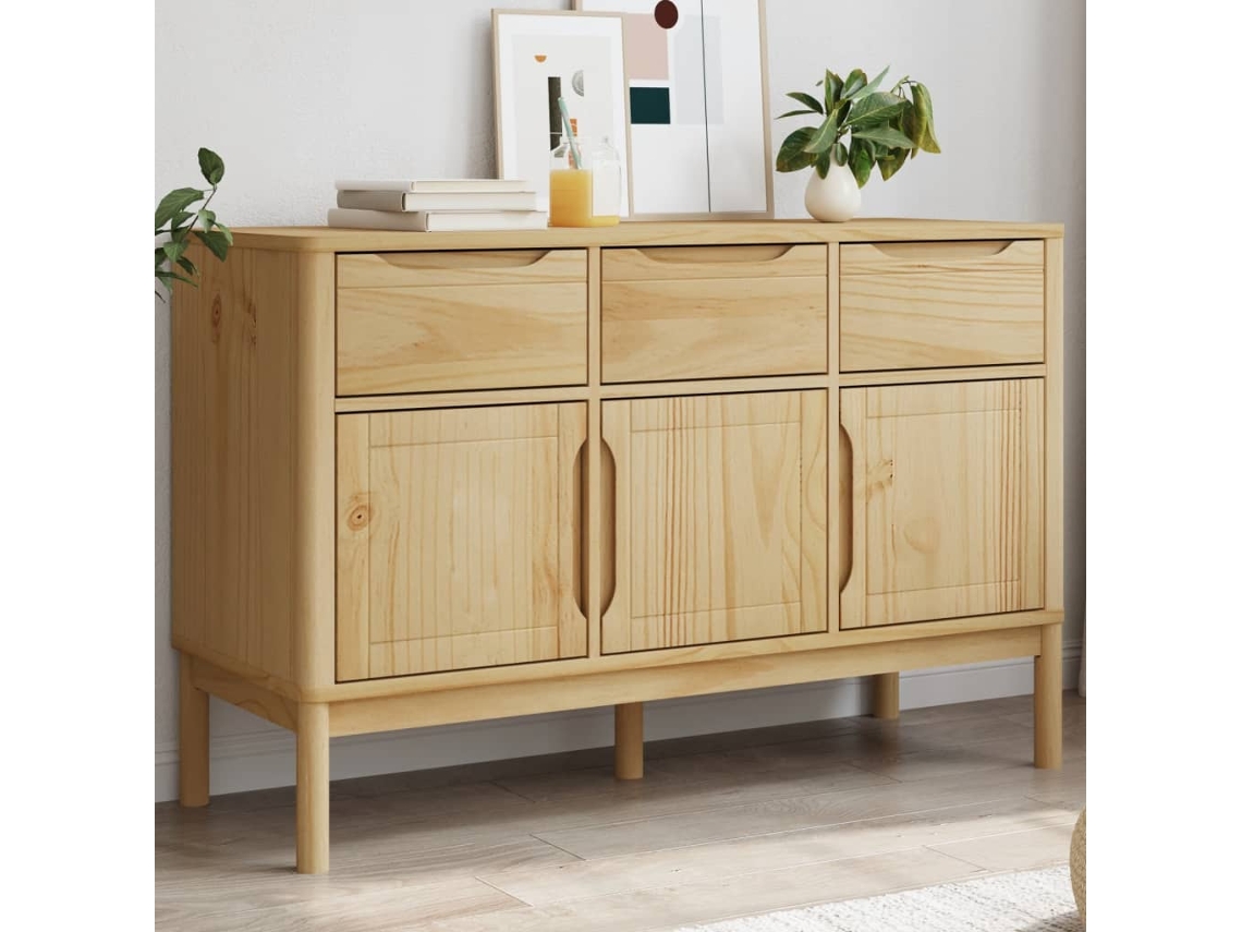 Aparador | Mueble De Comedor | Buffet Floro Madera Maciza De Pino Marrón Cera 114x43x74 Cm Wsd727230