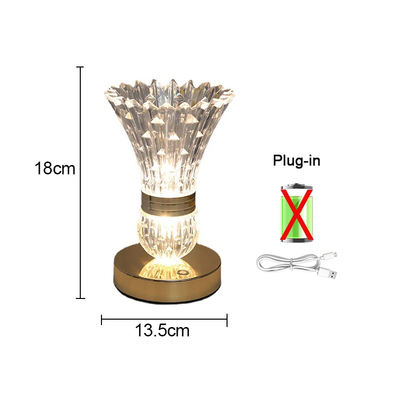 Lámpara de cristal con LED, carga USB, interruptor sensible al tacto y tres opciones de intensidad de color.
