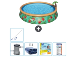 Piscina Hinchable Redonda Fast Set BESTWAY - Estampado Paraíso - 457 x 84 cm - Bomba Incluida Accesorios CB20