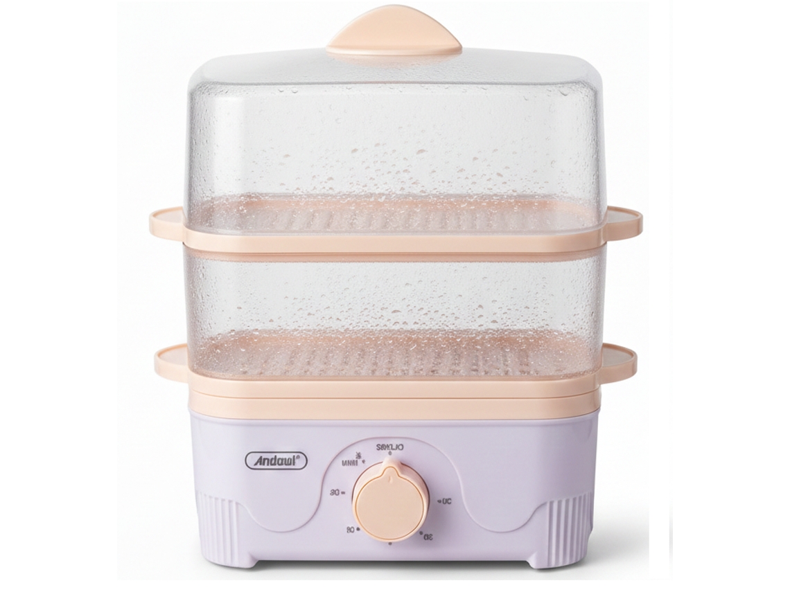 Olla de vapor de doble capa Andowl Q-ZQ3 de 45 W, color lila y rosa.