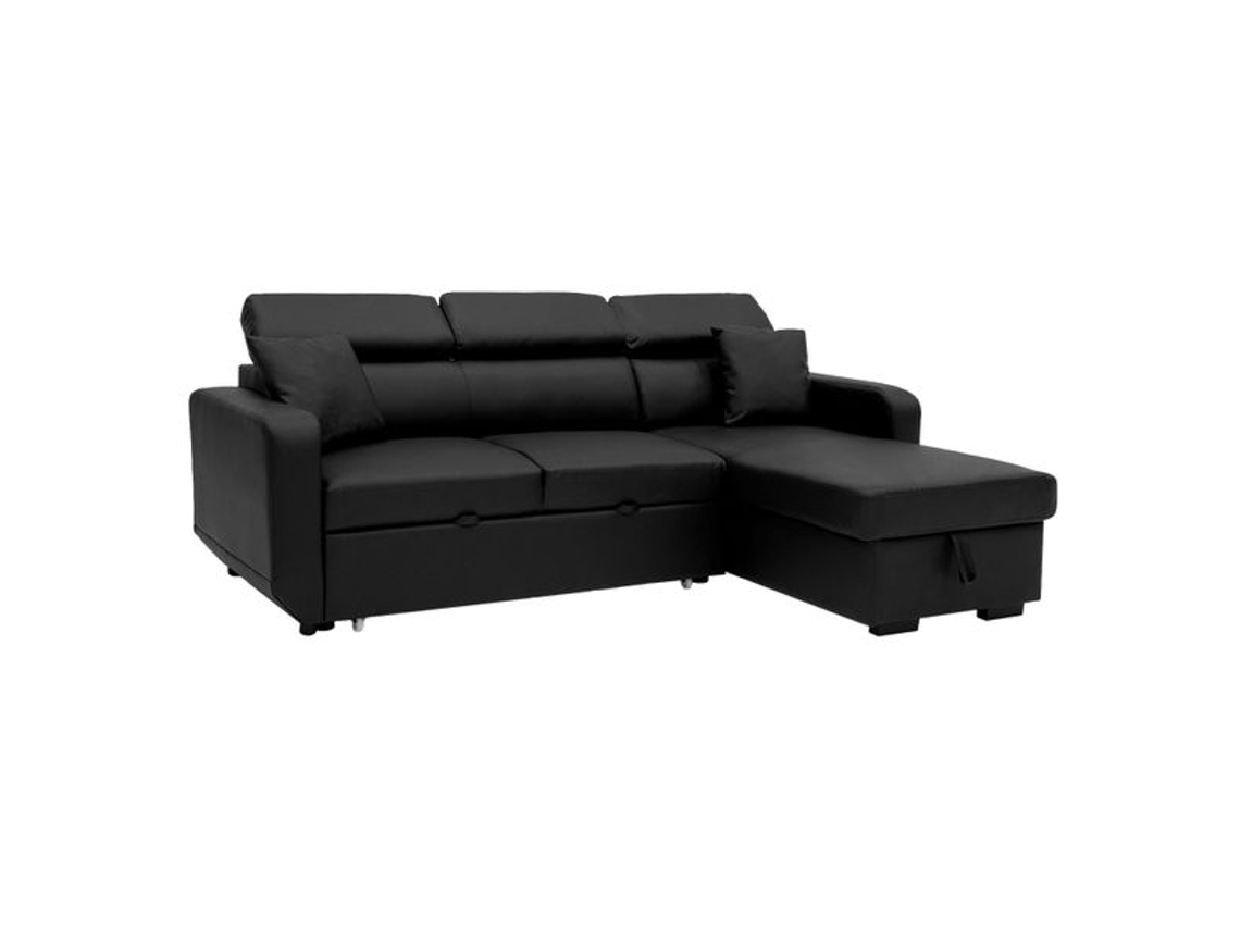 Sofá Chaise Longue Cama 3 Plazas Polipiel Negro Warren