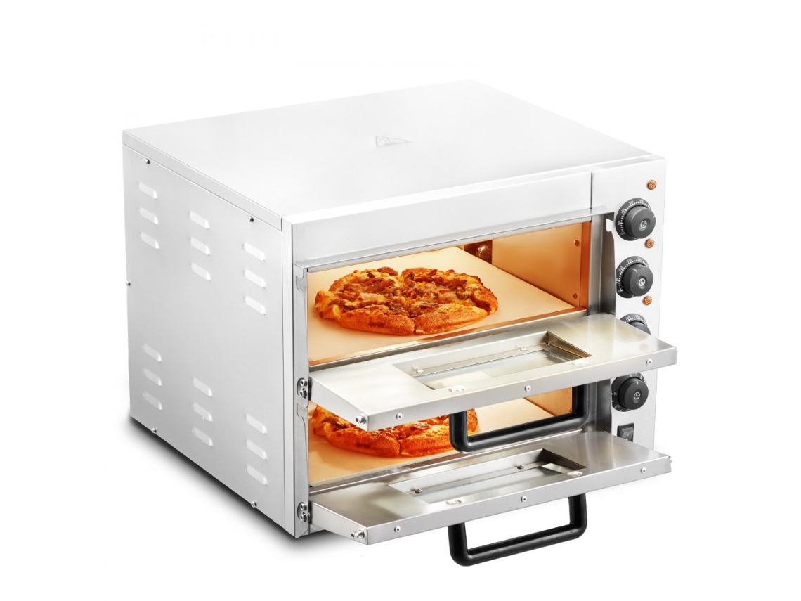 Horno de pizza eléctrico de acero inoxidable de 406 mm con piedra, control de temperatura hasta 350 °C Tekmaquinas