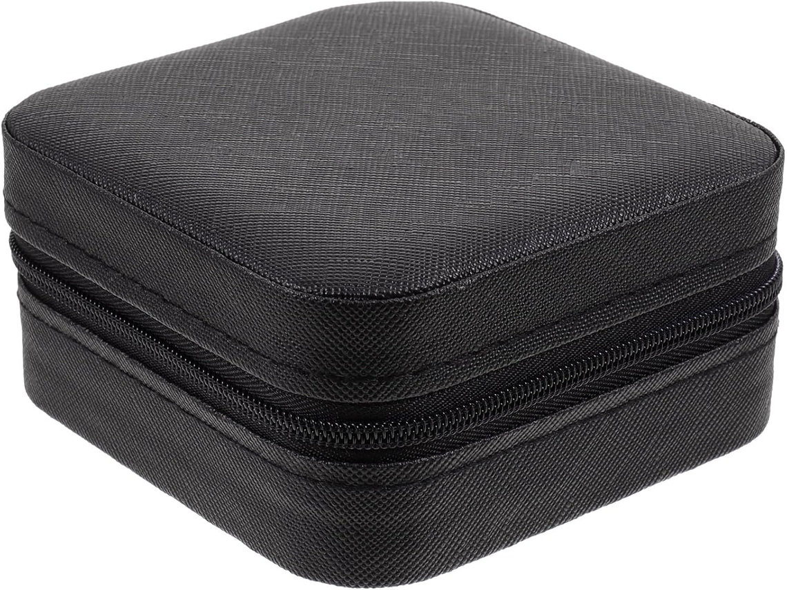 Estuche Joyería Portátil Resistente Compacto Cuero Negro Anillos Pendientes Hogar Viajes