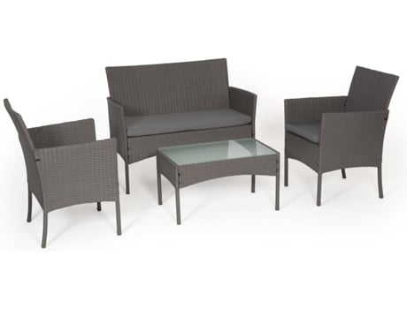 Juego de Jardín HAPPY GARDEN Cordoba en Resina Trenzada Gris (4 Plazas - Cojines Gris)