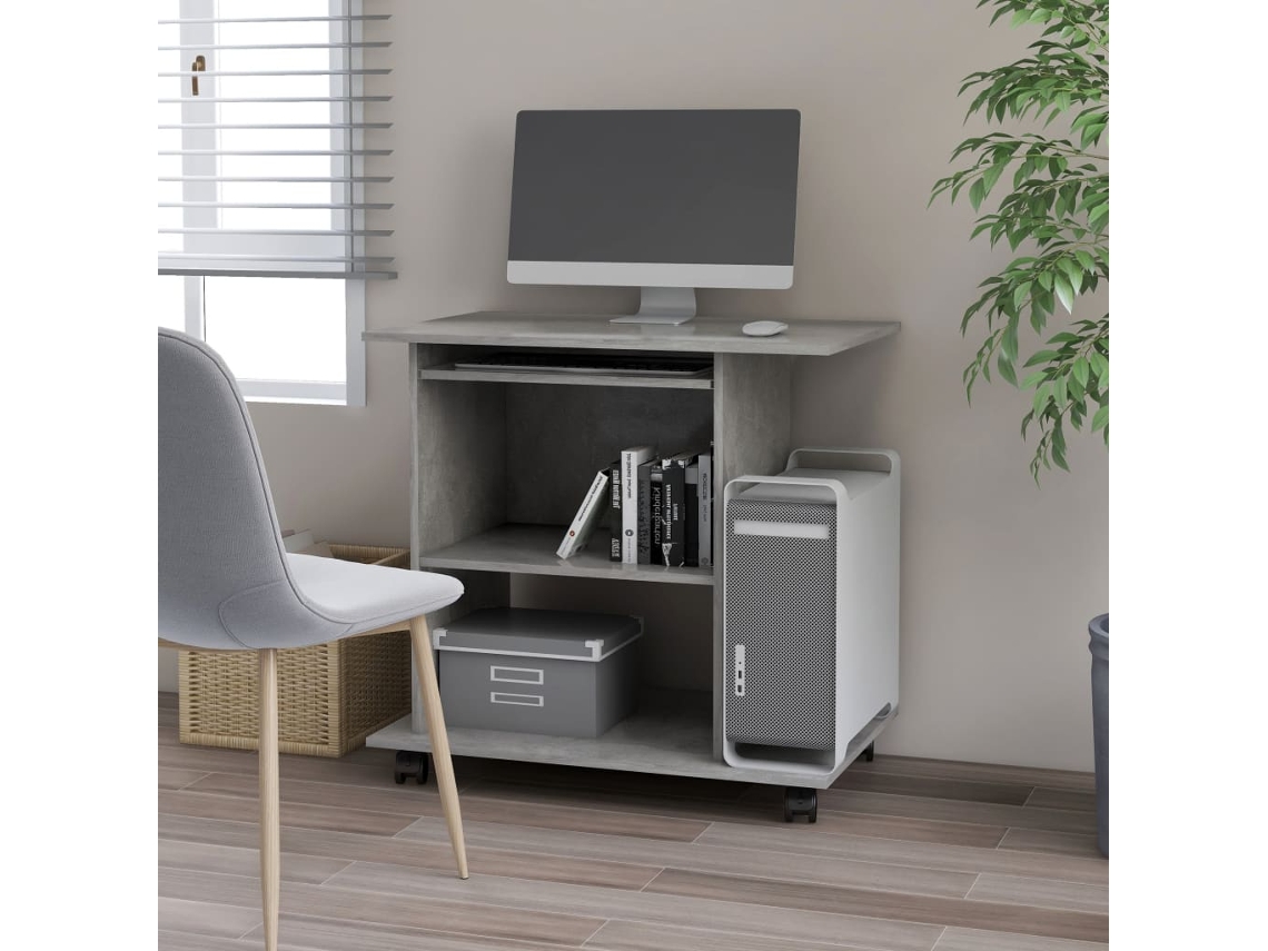 Mesa de ordenador madera contrachapada gris hormigón 80x50x75cm