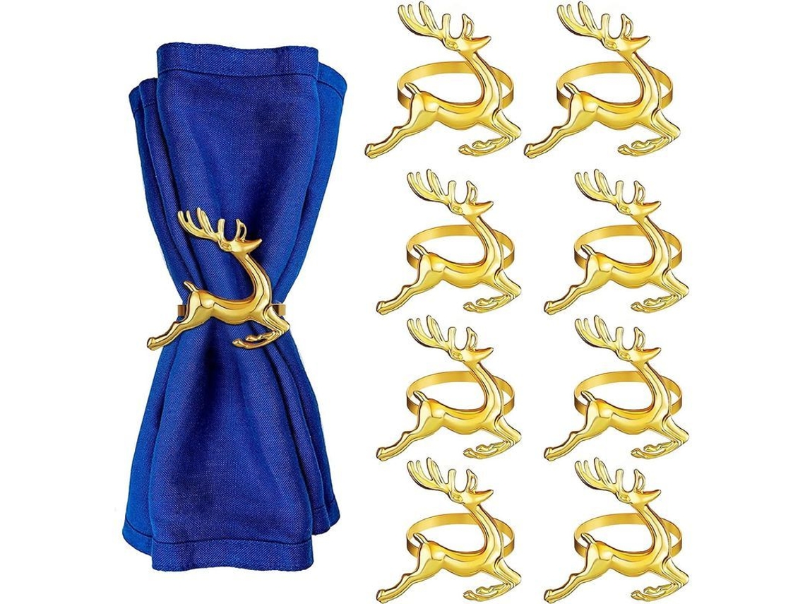 2026-8 Anillos Para Servilletas De Navidad Renos Decoración Mesa Oro Para Fiestas Bodas Uso Diario