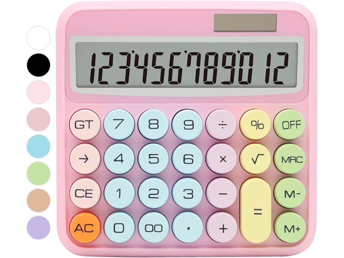 Calculadora Estándar De 12 Dígitos, Calculadora Rosa Con Pantalla Lcd Grande Y Botones Grandes, Adecuada Para Oficina, Escuela, Hogar