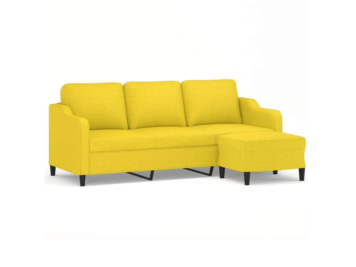 Maison Exclusive - Sofá De 3 Plazas Con Taburete De Tela Amarillo Claro 180 Cm