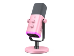 Micrófono dinámico con botón de silencio táctil, conector para auriculares y controles de E/S. Mdug (en rosa).