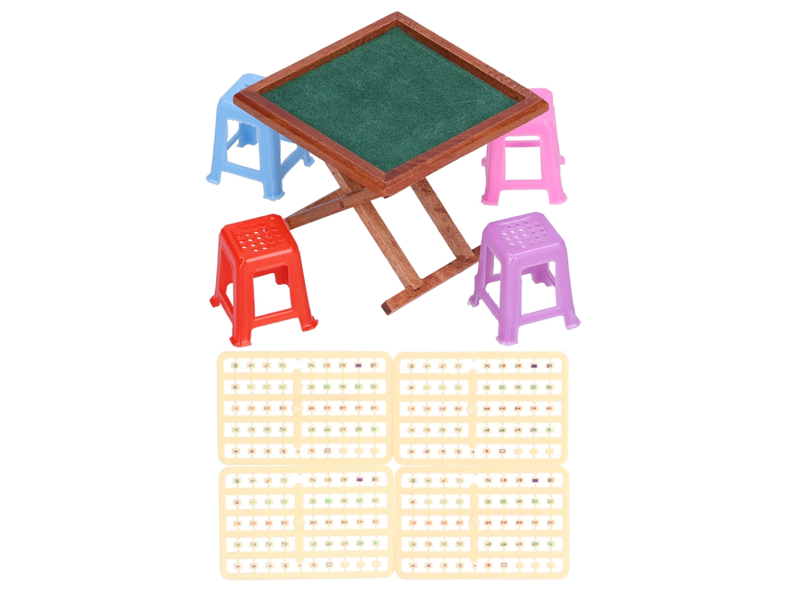 Mesa De Mahjong En Miniatura 1:12 Con Sillas Y Piezas Para Decoración De Casas De Muñecas