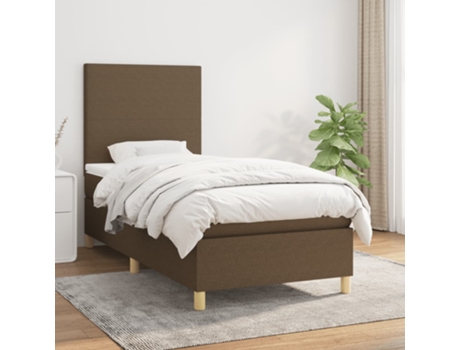 Cama con somier VIDAXL (Marrón - Tela - 193 x 90 x 128 cm)