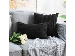 2026-2 Fundas De Almohada Decorativas Boho Tiras Jacquard Lino 12x20 Pulgadas Negro Para Sofá Dormitorio Sala