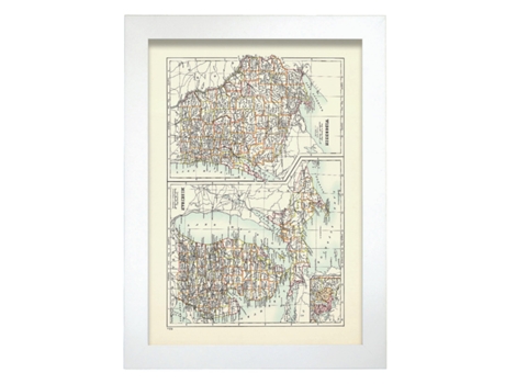 NACNIC Pósters Geográficos En Estilo Vintage. Mapa De Wisconsin Y Michigan. Ilustraciones De Antiguos Mapamundis En Tonos Sepia. Tamaño A3, Sin Mar...