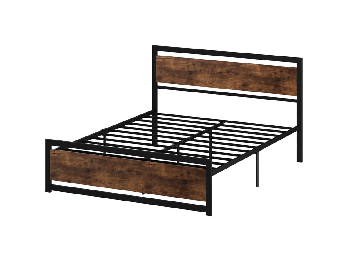 Struttura Letto Matrimoniale in Legno and Acciaio Con Doghe in Stile Industriale, 160x200cm PRIME KANG