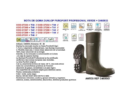 Bota de goma dunlop purofort profesional n 44 verde d460843-933