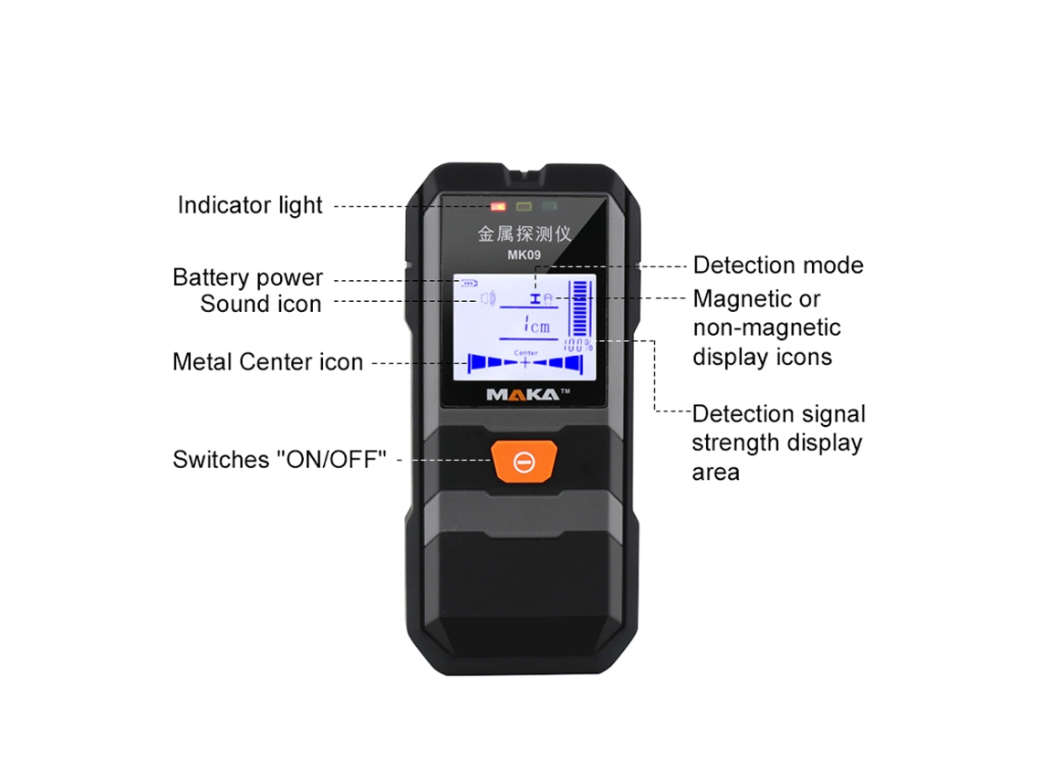 Detector De Metales Portátil Maka Mk09 Con Pantalla Lcd Infrarroja Para Montaje En Pared, Alta Precisión, Seguimiento De Profundidad.