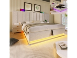Cama De Matrimonio Tapizada Led Usb-c Gutent Lino Beige (160x200cm)