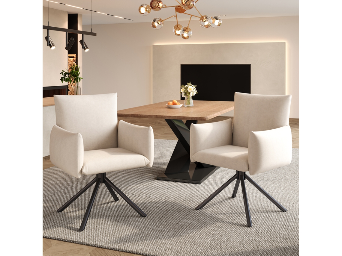 Juego de dos sillas de comedor, sillón tapizado con 4 patas de metal, silla giratoria de 360°