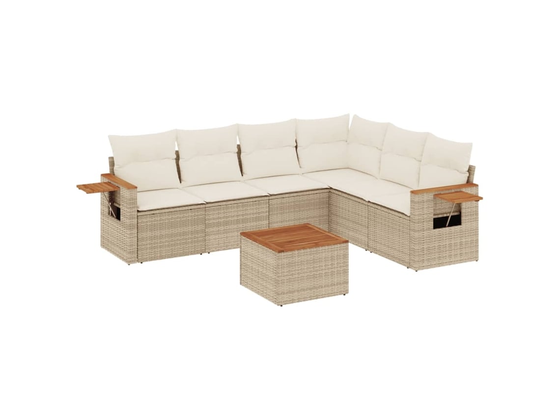 Conjunto 7 sofás de jardín VIDAXL y cojines ratán sintético beige