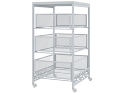 Carro De Almacenamiento Con 3 Niveles Y 3 Cestas, Blanco, 34x29,5x57,5