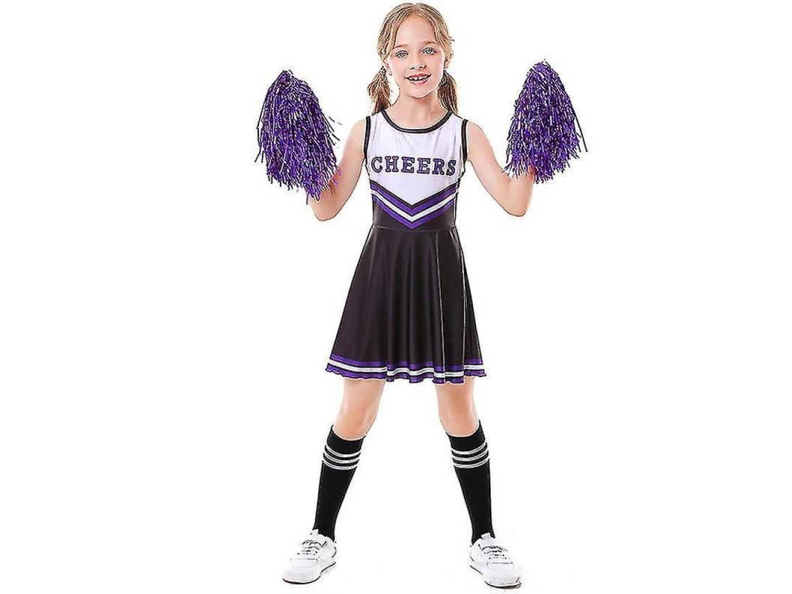 Traje De Porrista Para Niña 3-10 Años Con Pompones, Top Sin Mangas Y Falda Plisada, Seh150cmnegro 150cm Negro