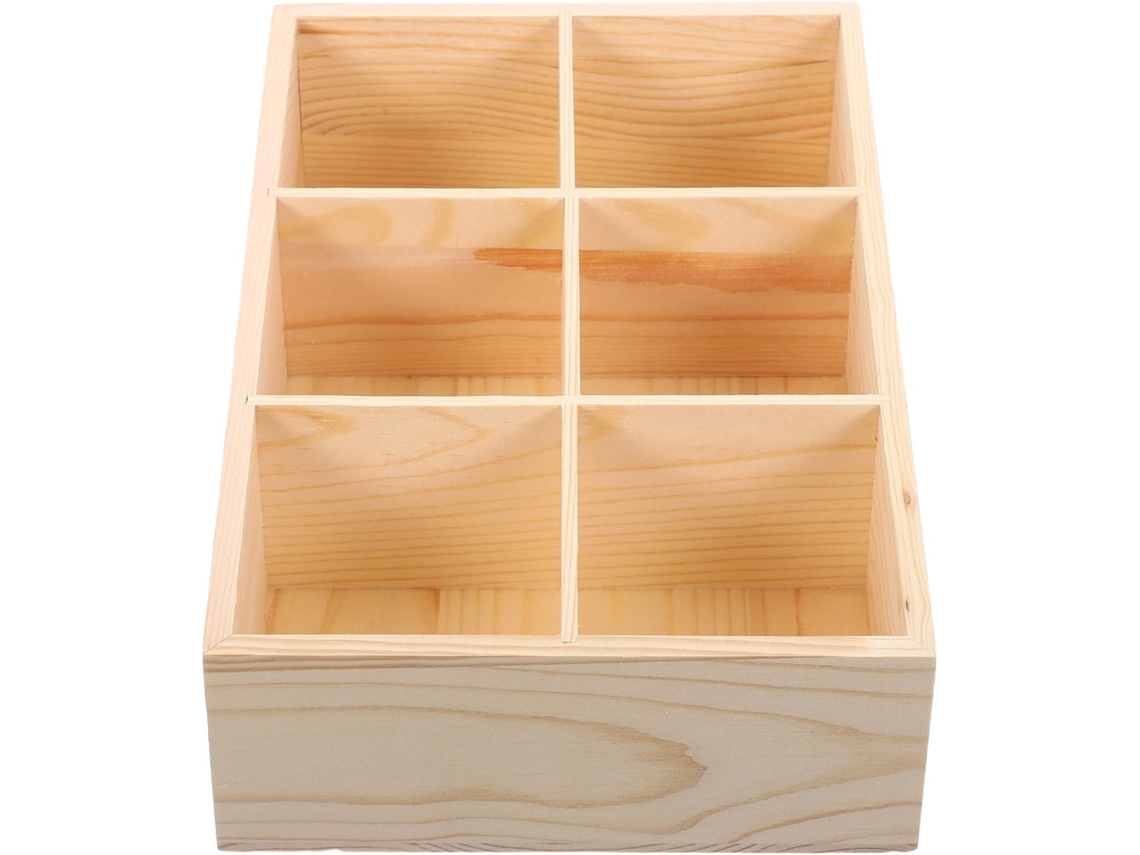 Organizador De Escritorio De Madera Natural Con 6 Compartimentos Y Separadores, Caja De Almacenamiento.