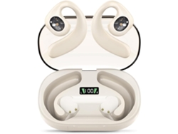 Auriculares YEMAESRE inalámbricos de conducción ósea Bluetooth 5.3 con pantalla digital LED blanca