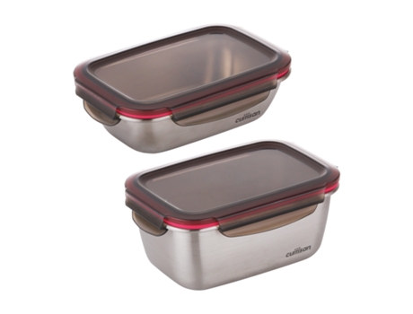 CUITISAN Flora - Set de 2 Recipientes Rectangulares de 0.6L y 1L en Acero Inoxidable Apto Microondas