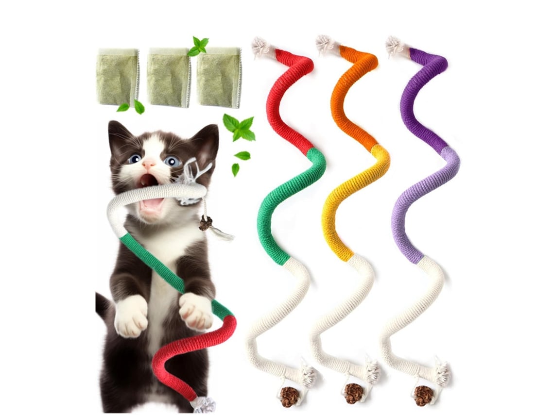 Juguetes interactivos de cuerda para gatos Siurn para limpiar los dientes (paquete de 3)