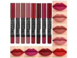 Juego de 8 lápices labiales y delineadores mate para mujer: rubí oscuro, rojo intenso, nude, beige, marrón, malva, Love EHSTMIND