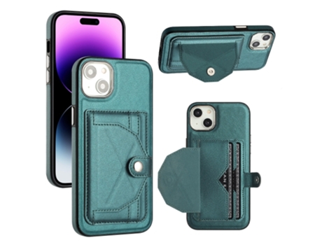 Funda Mobile Phone Cases Shockproof With Card para iPhone 14 Plus Piel Marrón