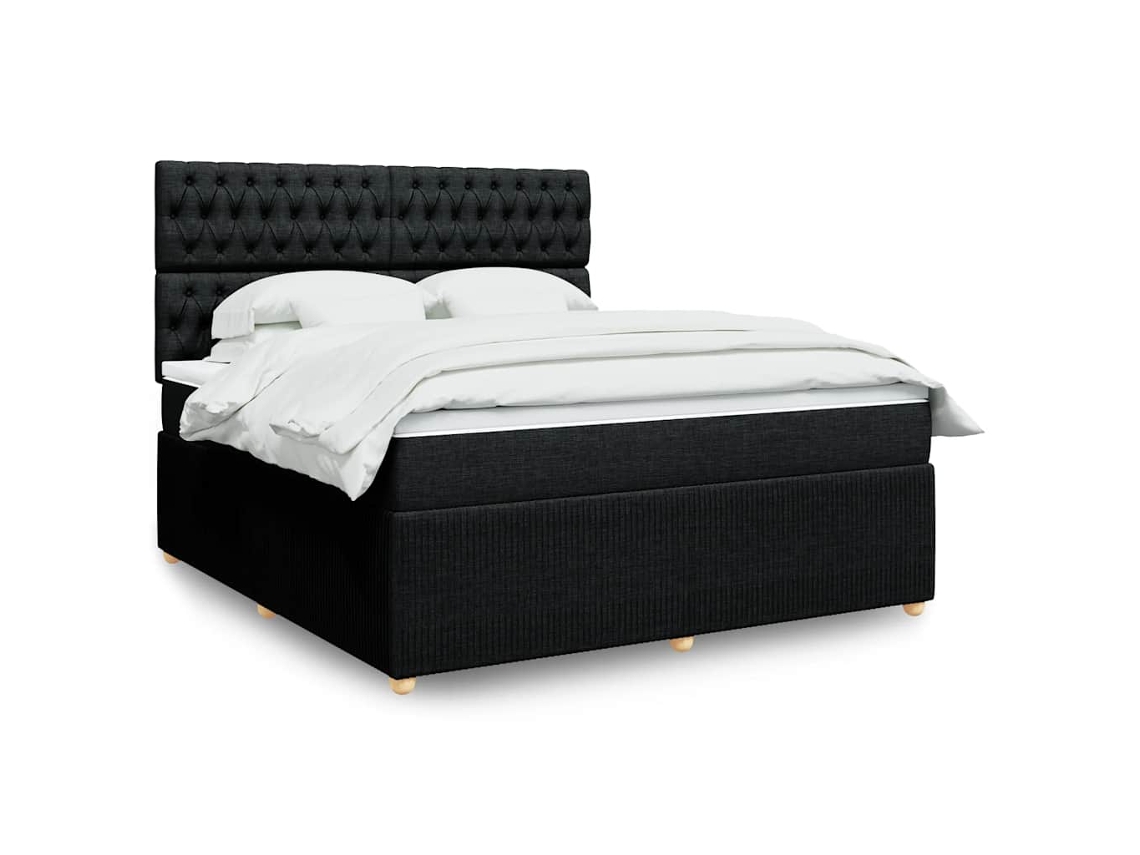 Cama Box Spring Con Colchón Tela Negro 180x200 Cm