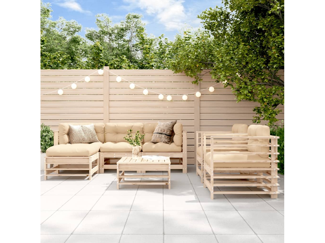 Conjunto de salón de jardín de pino macizo de 7 piezas Dkd Home Decor